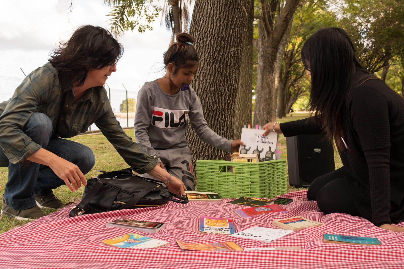 Lectura compartida con libros en el parque